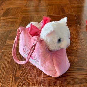 Aurora white kitten in pink bag
